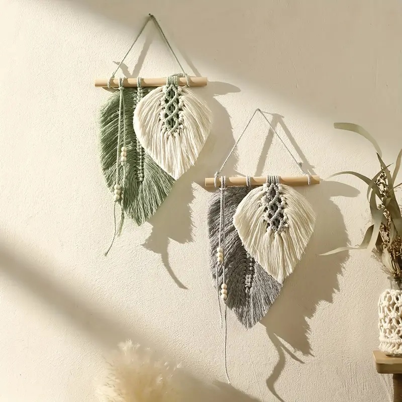 Wall Scroll Tapestry - Handmade Macrame Leaf Wall Hanging, Boho