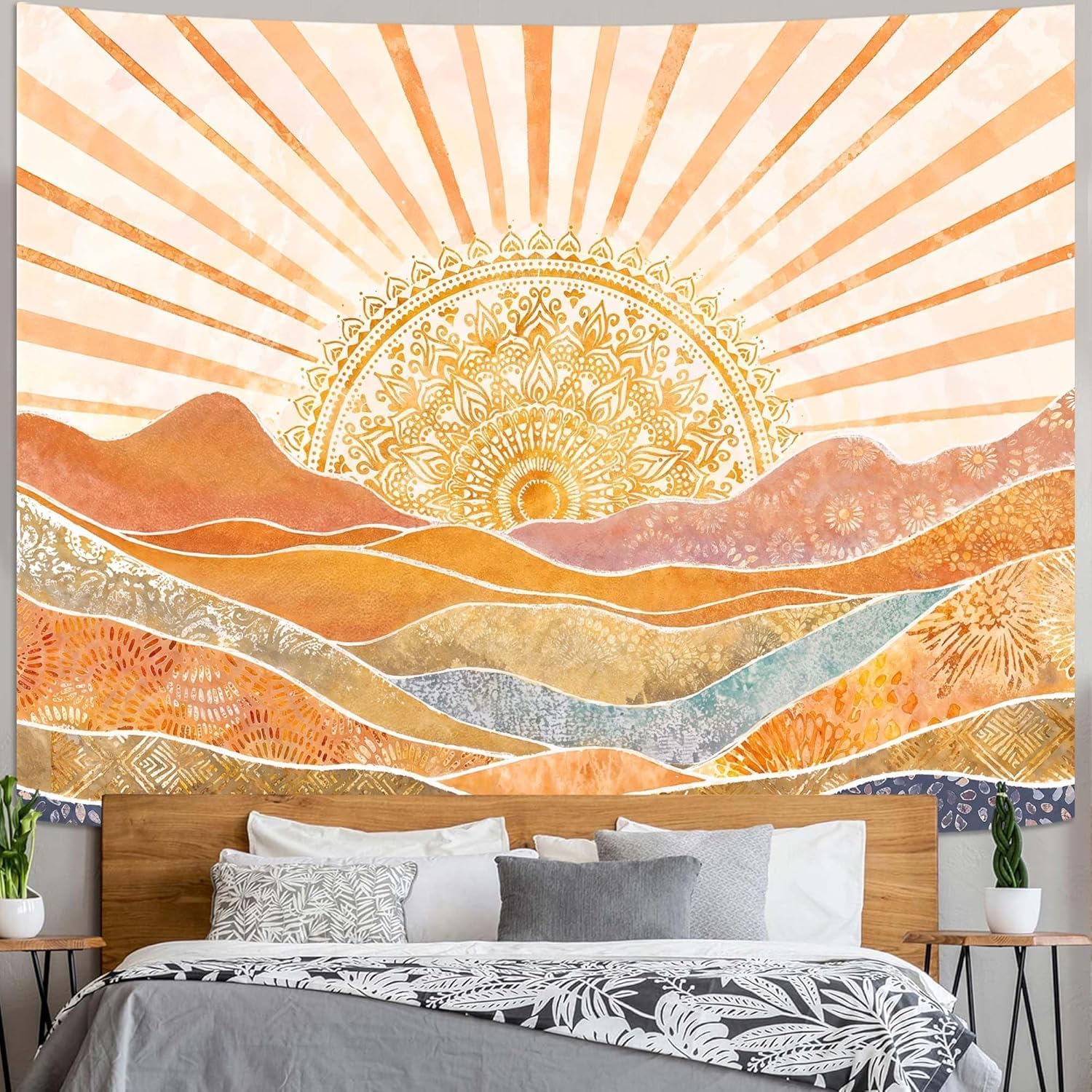 Aesthetic Boho Sun Mountain Ta - Wall Scroll Tapestry ulasan dan harga