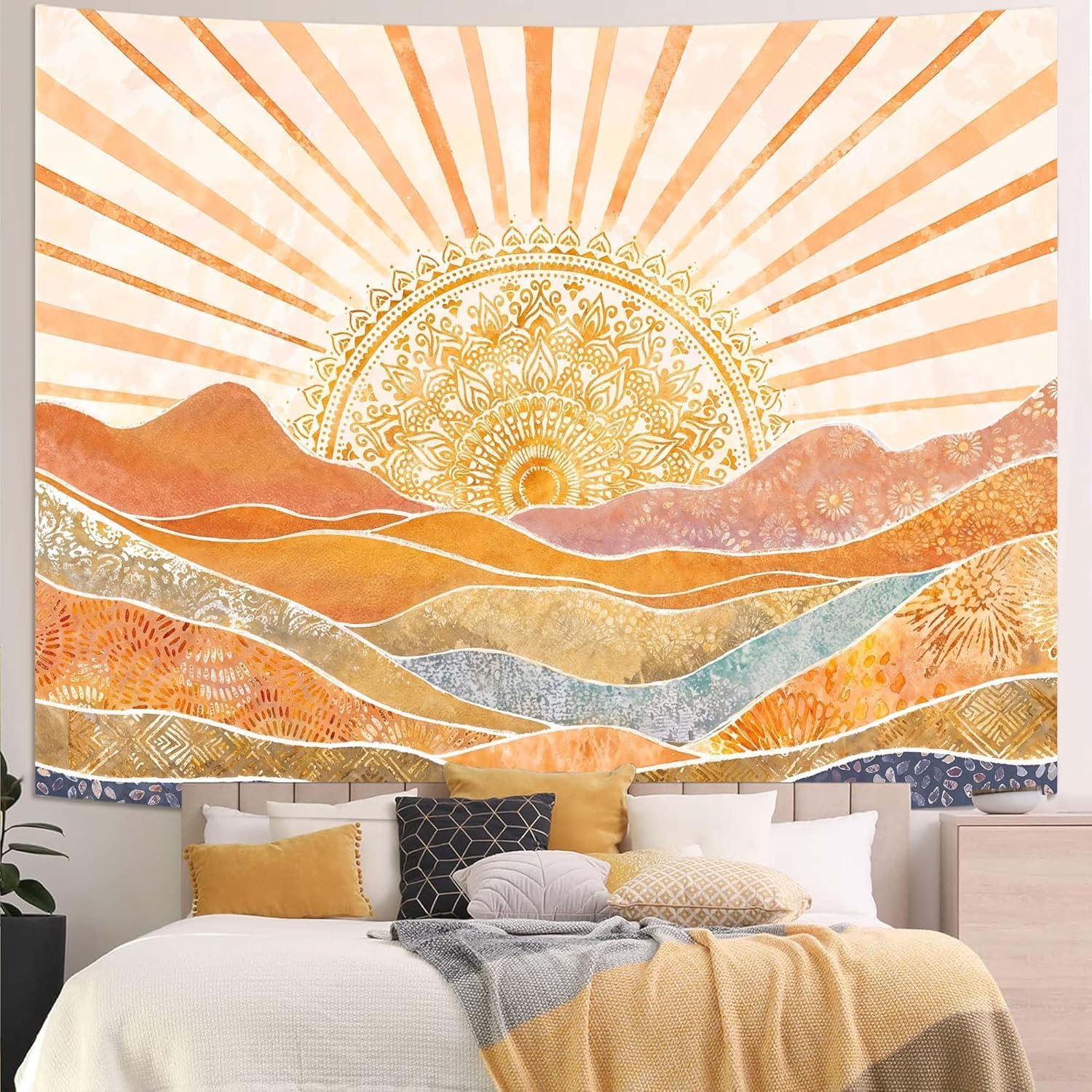 Aesthetic Boho Sun Mountain Ta - Wall Scroll Tapestry ulasan dan harga